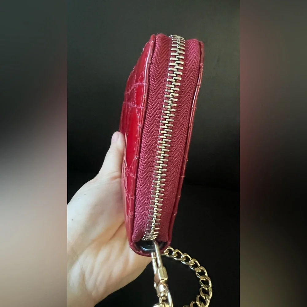 Christian Dior Red Long Zippy Wallet with Crossbody Chain